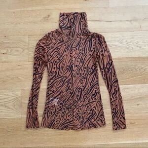 BCBGeneration Sheer Print High Neck Top in Tan & Black